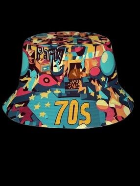 70s Abstract Print Bucket Hat Unisex Sz 22"/23"